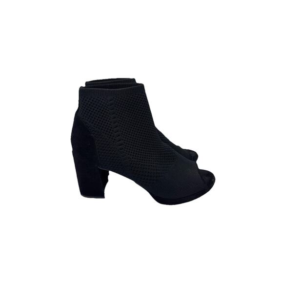 Eileen Fisher Croft Booties Womens 8 Black Knit Peep Toe Suede Block Heel - Picture 2 of 8